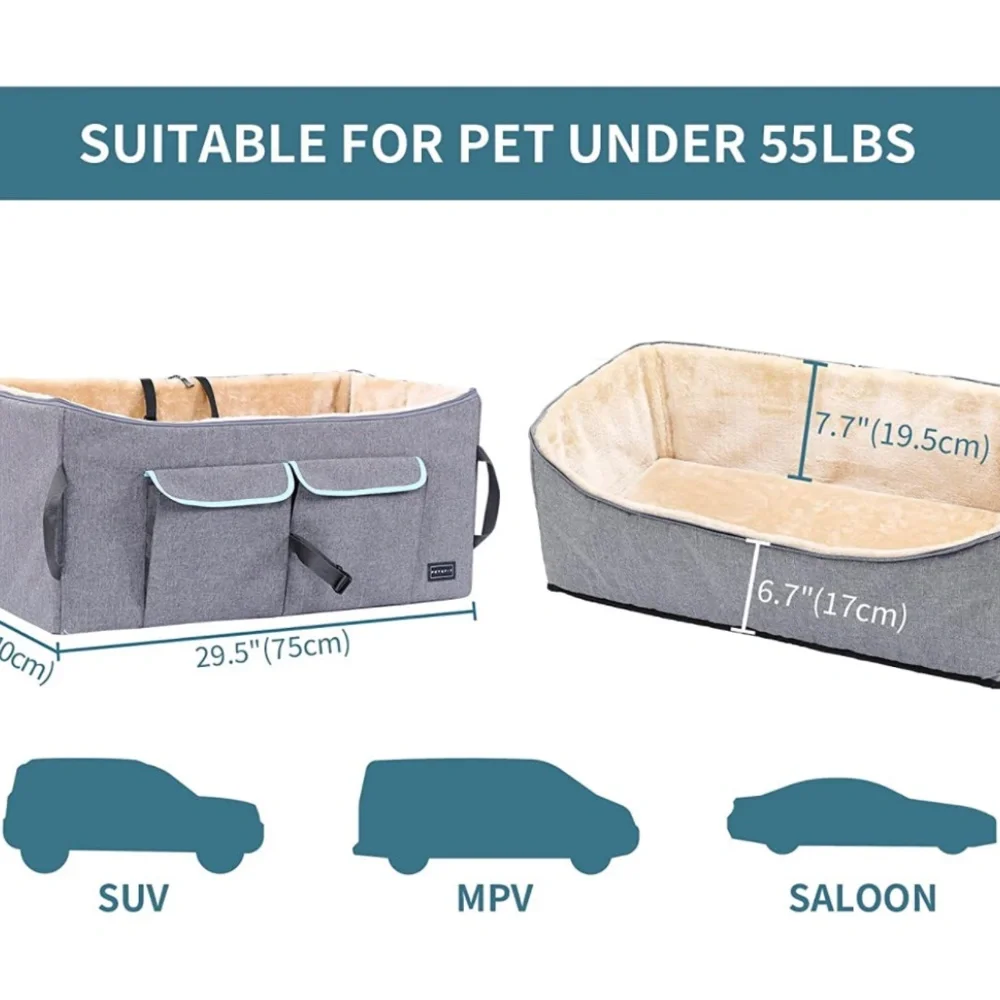 Dog Booster Car Seat with Washable Double Sided Cushion and Storage Pocket